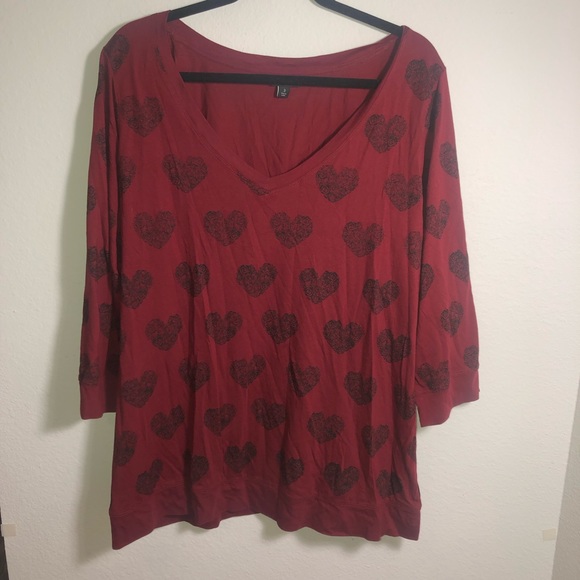 TORRID RED HEART LONG SLEEVE V-NECK TEE 3 - Picture 4 of 8
